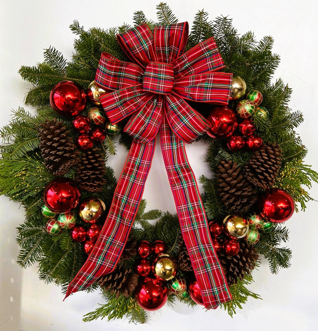 Wreath Hand Decorated 24in Tartan Tidings