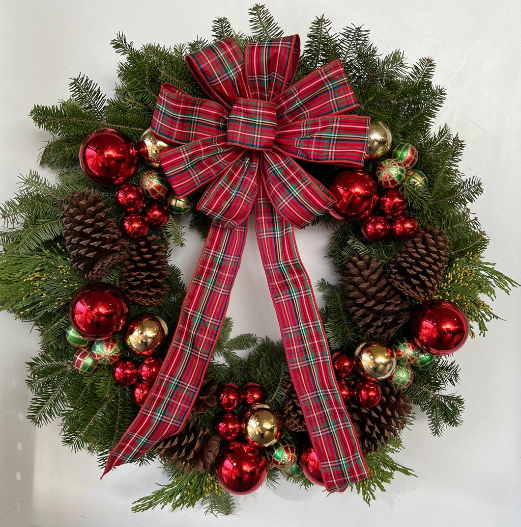 Wreath Hand Decorated 24in Tartan Tidings